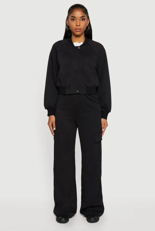 Textured Knit Zip Front Bomber Jacket sold by Rainbow