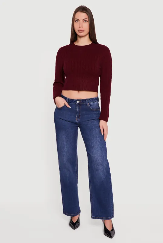 Cable Knit Mock Neck Long Sleeve Cropped Sweater sold by Rainbow
