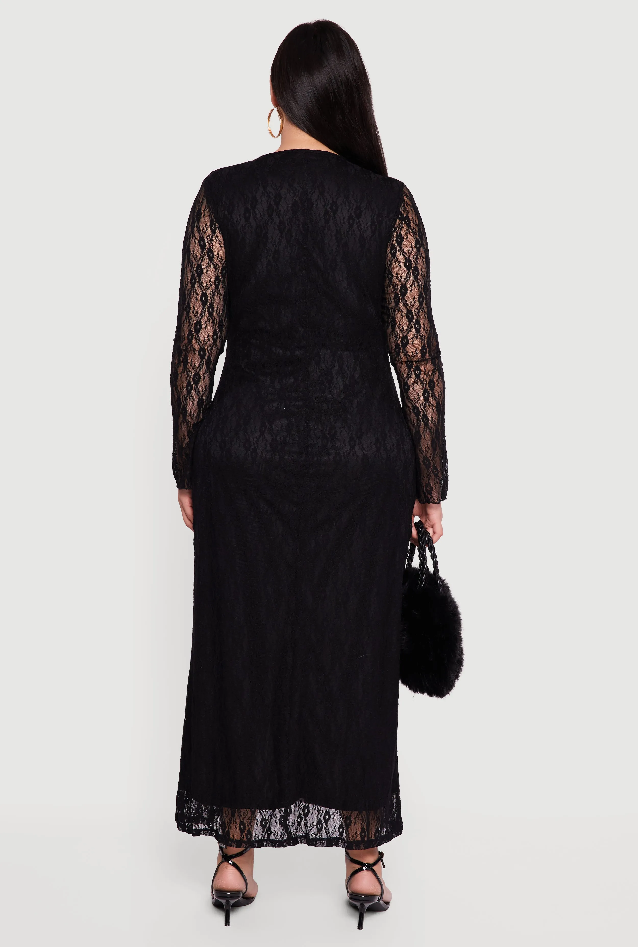 Plus Size Long Sleeve Lace Maxi Dress with Tie Front sold by Rainbow product image thumbnail 5