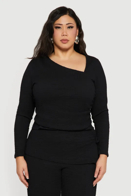 Plus Size Asymmetrical Neck Long Sleeve Blouse made by Rainbow