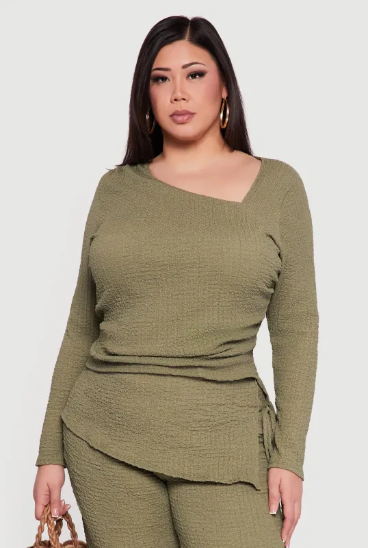 Plus Size Asymmetrical Neck Long Sleeve Blouse sold by Rainbow