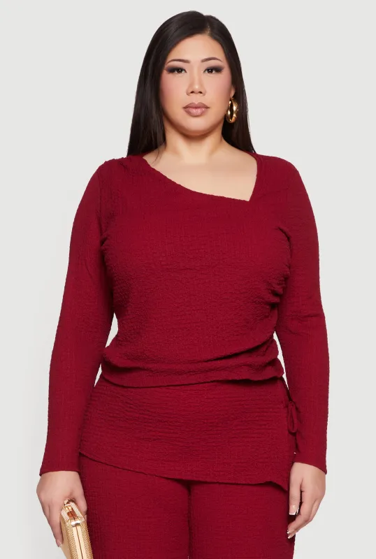 Plus Size Asymmetrical Neck Long Sleeve Blouse sold by Rainbow