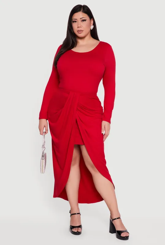 Plus Size Ruched High Low Tulip Hem Skirt sold by Rainbow
