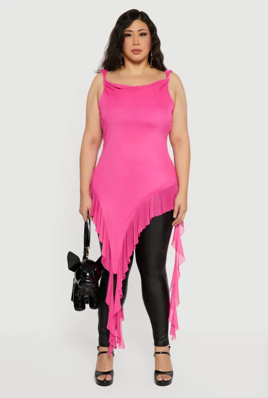 Plus Size Cowl Neck Asymmetrical Ruffle Hem Maxi Top sold by Rainbow
