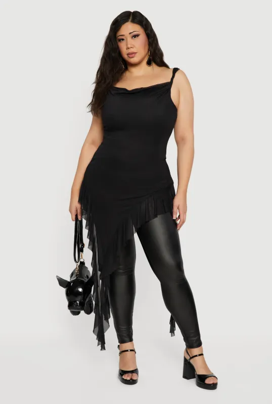 Plus Size Cowl Neck Asymmetrical Ruffle Hem Maxi Top made by Rainbow