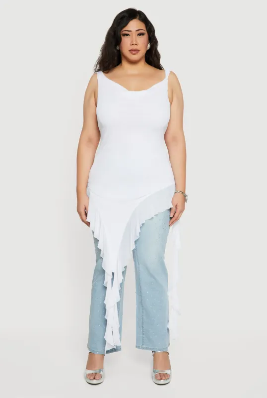 Plus Size Cowl Neck Asymmetrical Ruffle Hem Maxi Top made by Rainbow