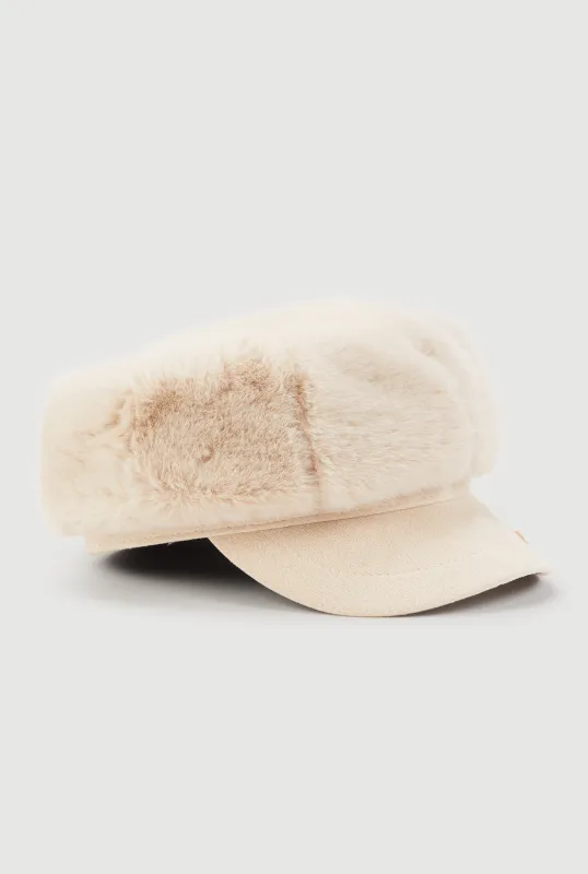 Faux Fur Cabbie Hat with Bow Detail sold by Rainbow