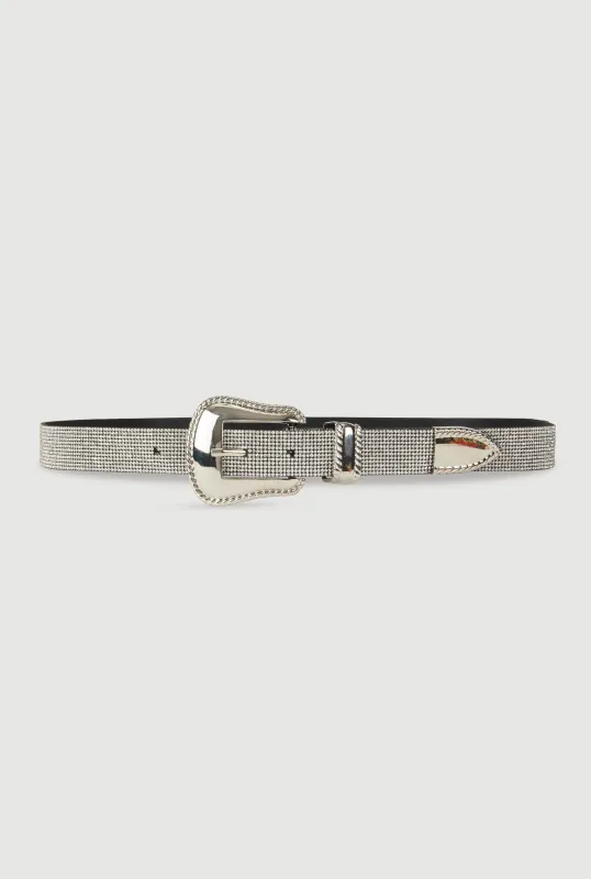 Metallic Buckle Rhinestone Belt sold by Rainbow