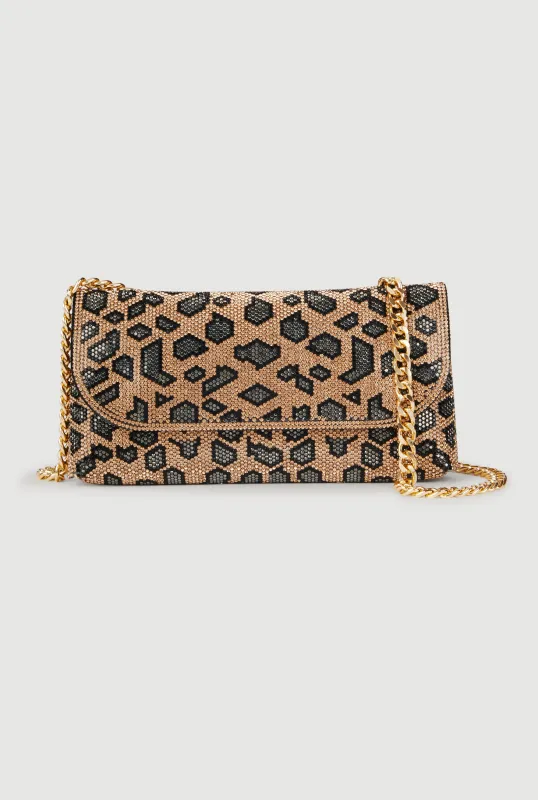 Leopard Rhinestone Clutch with Removable Chain Strap sold by Rainbow