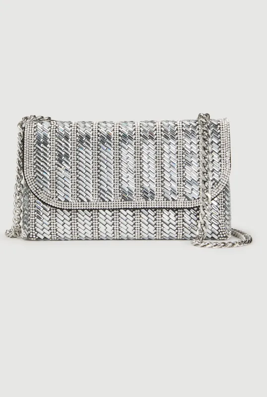 Patterned Rhinestone Clutch with Removable Chain Strap sold by Rainbow