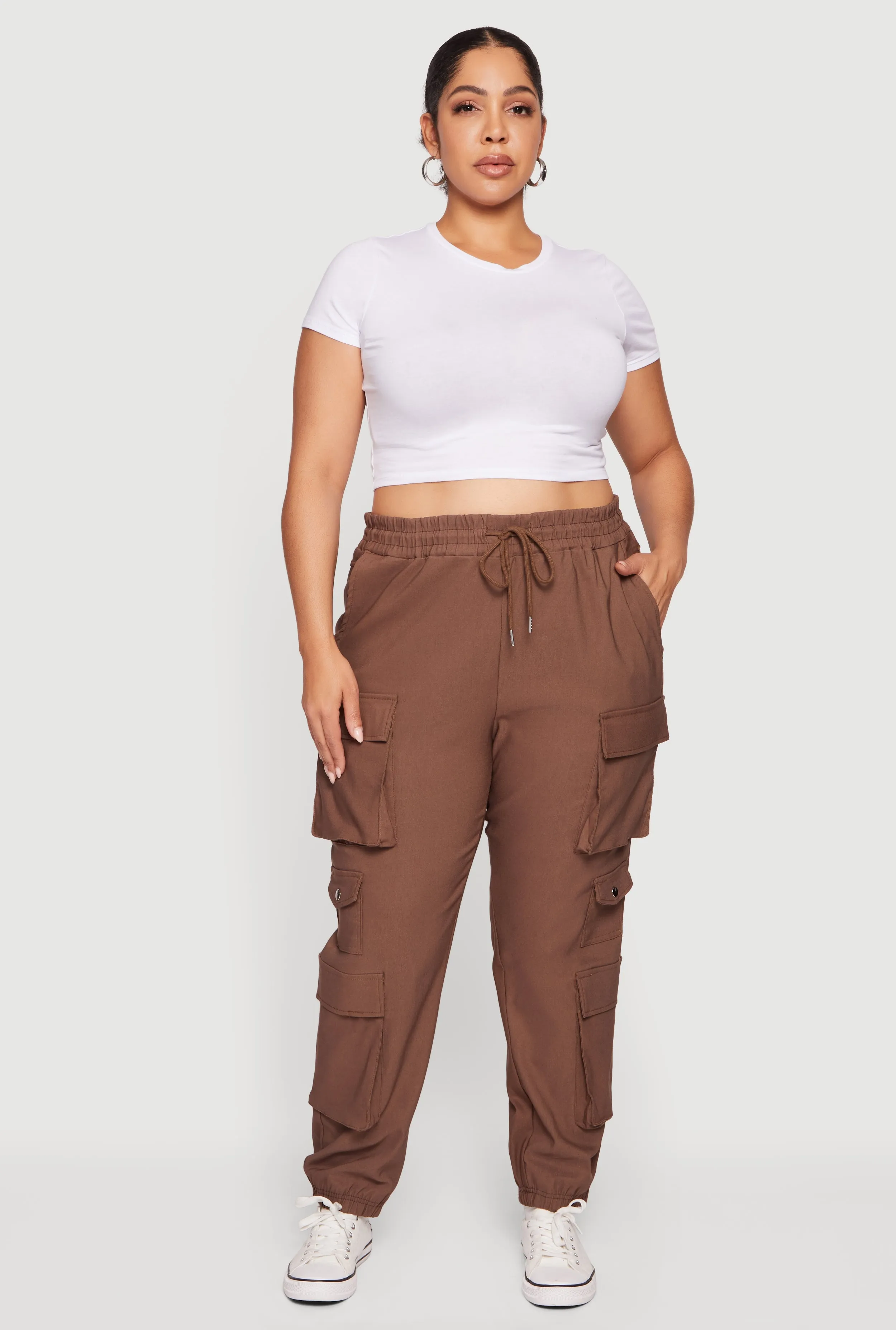 Plus Size High Waisted Multi Pocket Cargo Joggers sold by Rainbow