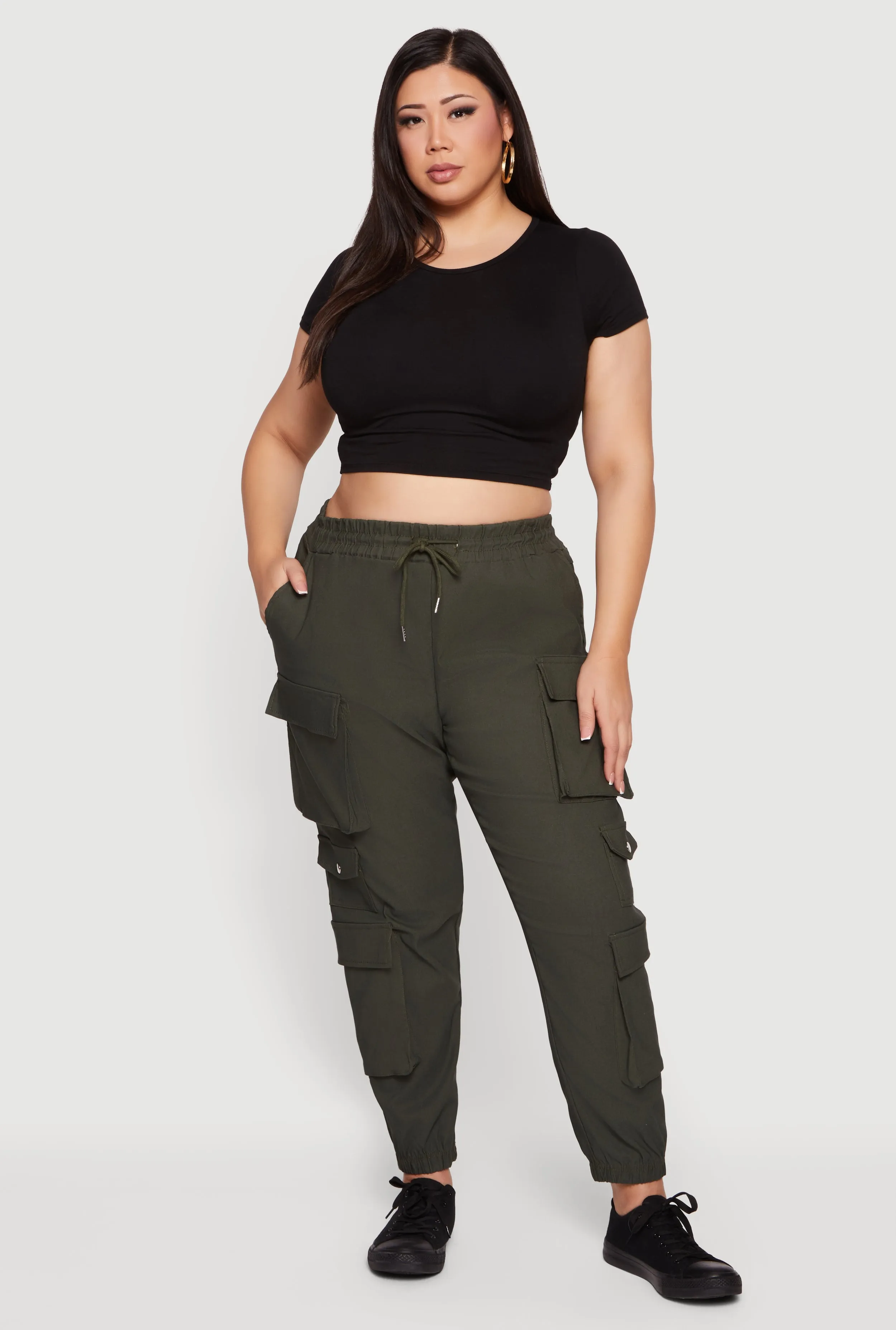 Plus Size High Waisted Multi Pocket Cargo Joggers sold by Rainbow product image thumbnail 3