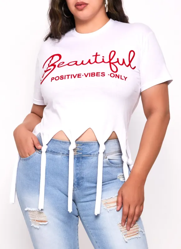 Plus Size Beautiful Knotted Fringe Graphic Top sold by Rainbow