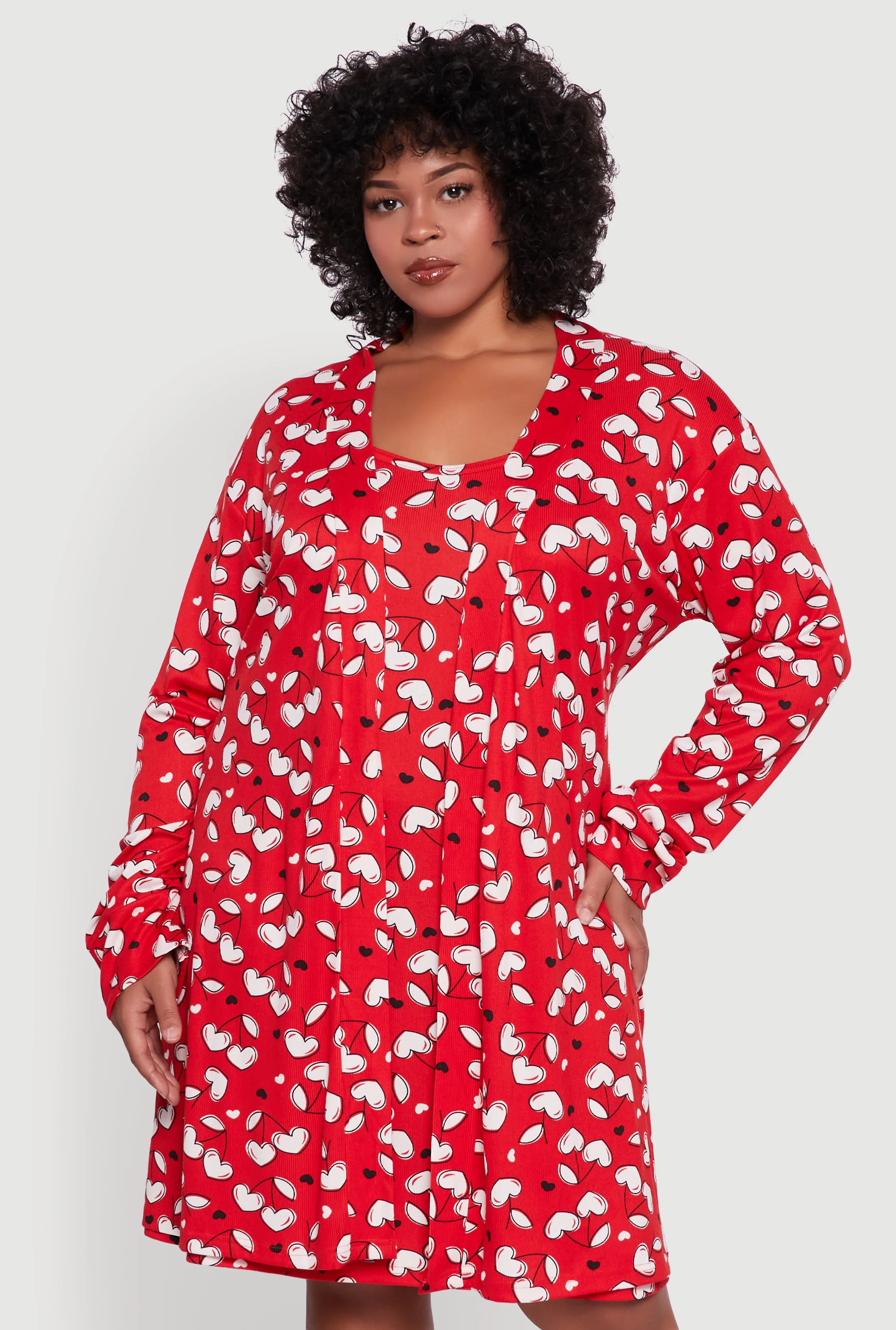 Plus Size Heart Cherry Print Robe and Cami Nightgown sold by Rainbow