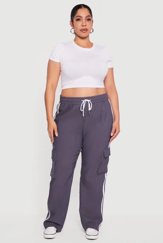 Plus Size Varsity Stripe High Waisted Cargo Pants sold by Rainbow