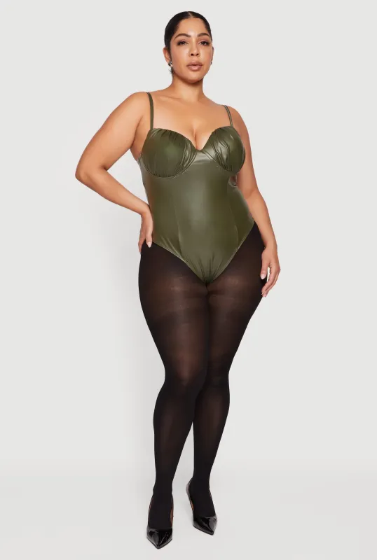 Plus Size Faux Leather Ruched Corset Bodysuit sold by Rainbow