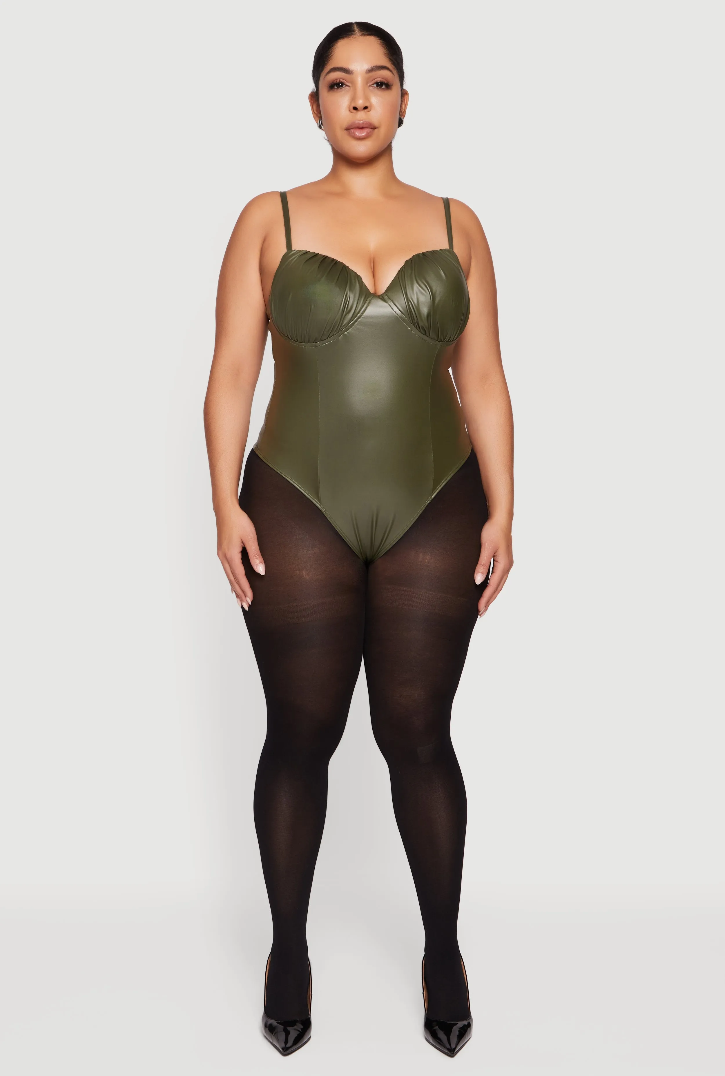 Plus Size Faux Leather Ruched Corset Bodysuit sold by Rainbow product image thumbnail 3