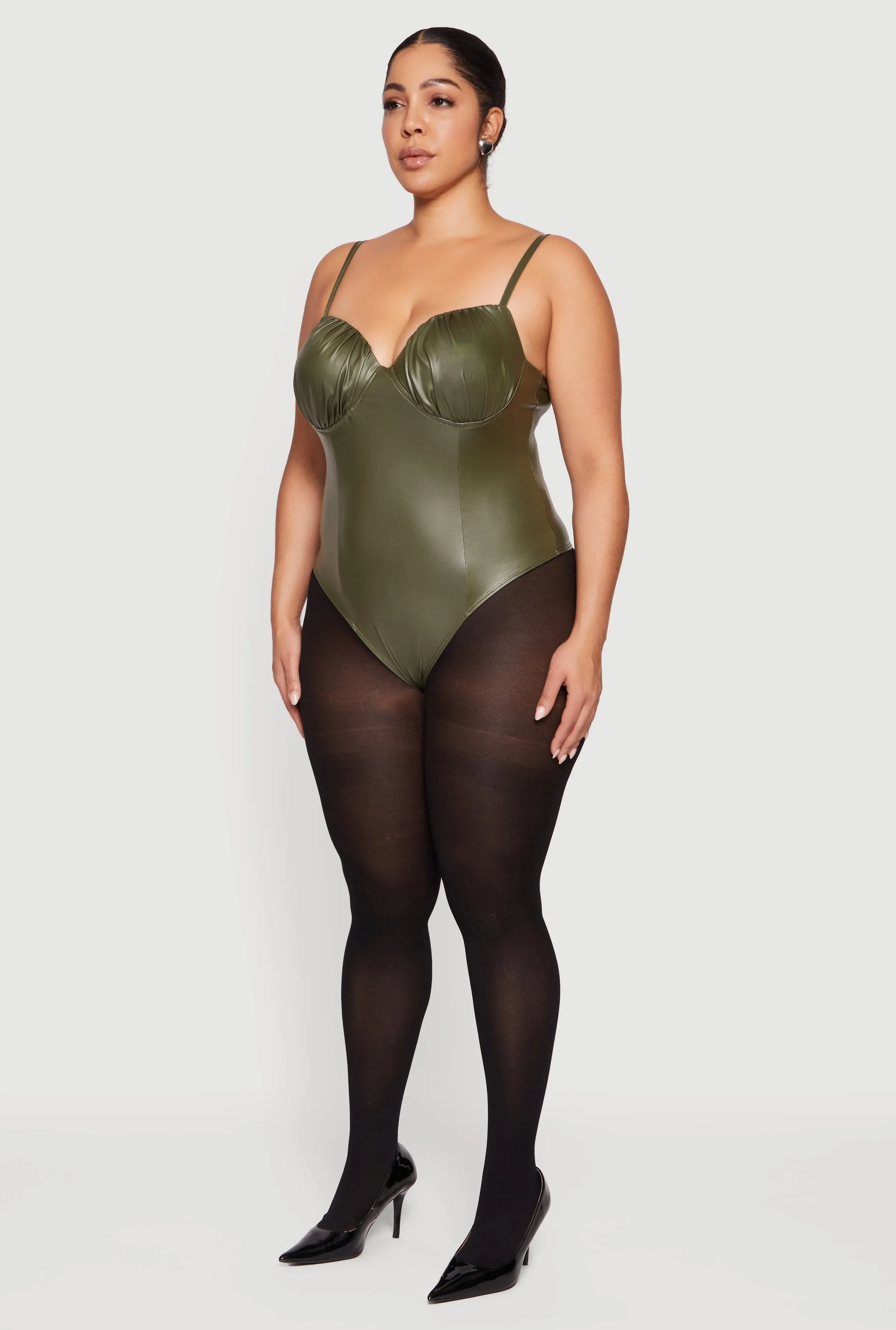 Plus Size Faux Leather Ruched Corset Bodysuit sold by Rainbow product image thumbnail 5