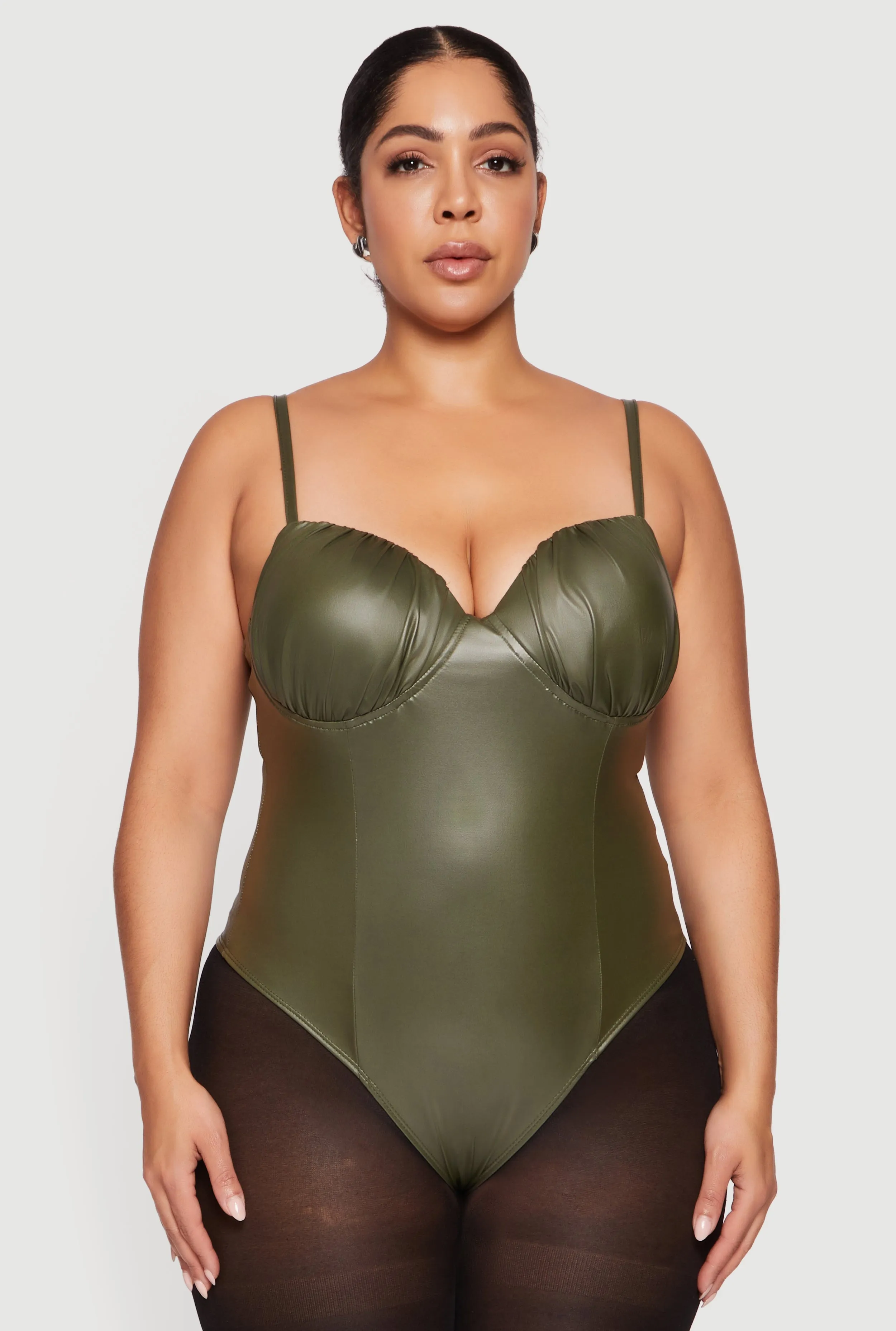 Plus Size Faux Leather Ruched Corset Bodysuit sold by Rainbow product image thumbnail 2