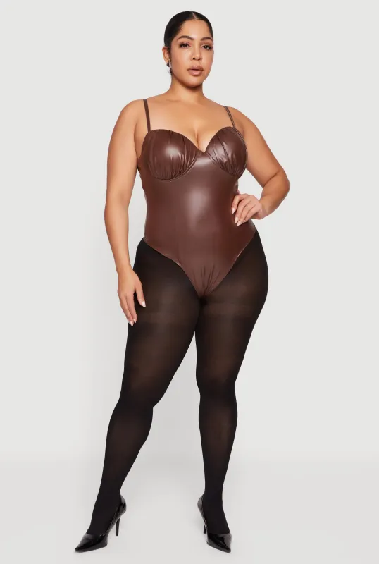 Plus Size Faux Leather Ruched Corset Bodysuit sold by Rainbow