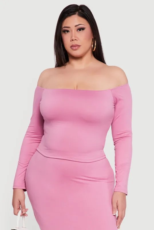 Plus Size Soft Knit Long Sleeve Off the Shoulder Top sold by Rainbow