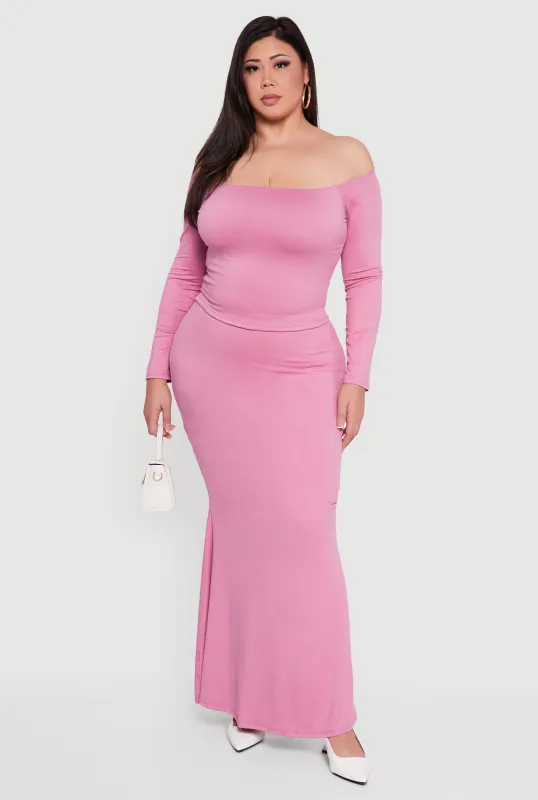 Plus Size Soft Knit High Waisted Maxi Mermaid Skirt sold by Rainbow