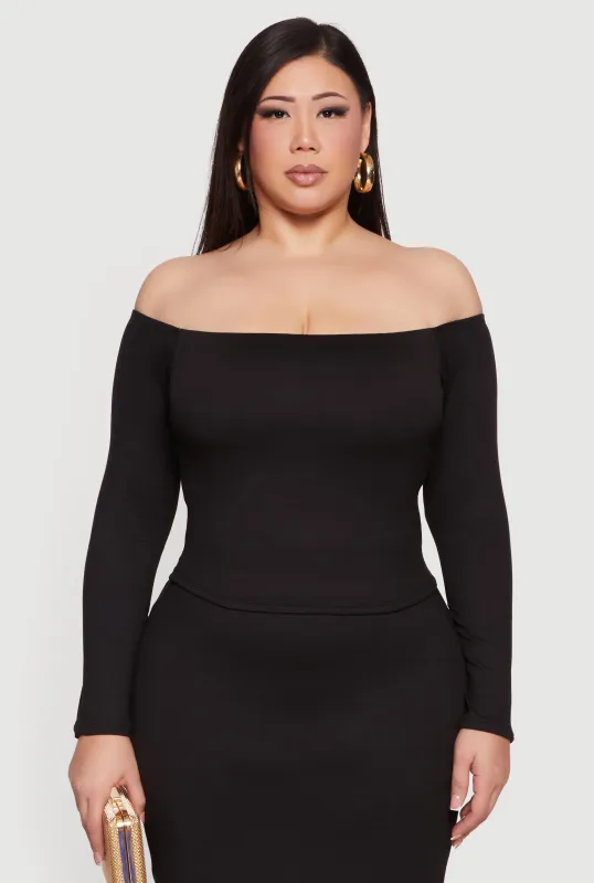 Plus Size Soft Knit Long Sleeve Off the Shoulder Top sold by Rainbow