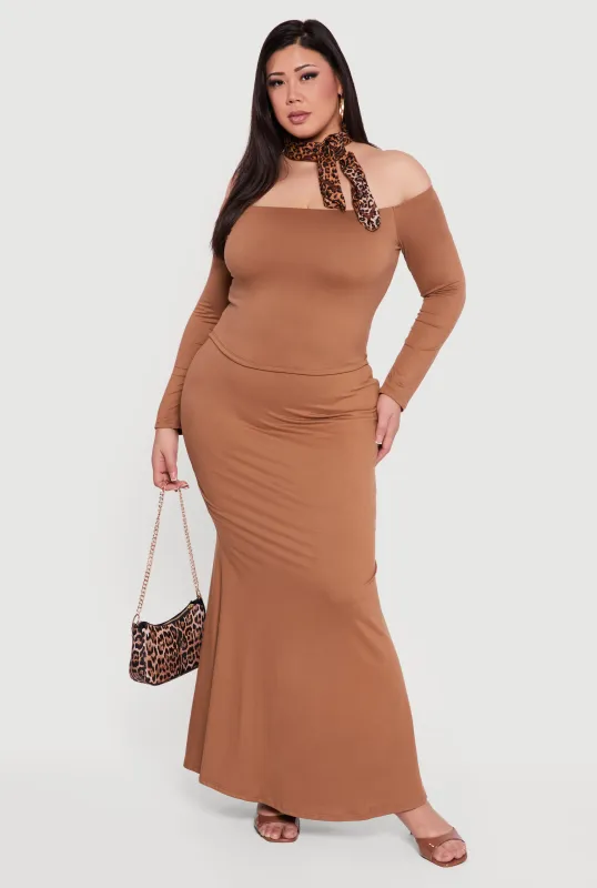 Plus Size Soft Knit High Waisted Maxi Mermaid Skirt made by Rainbow