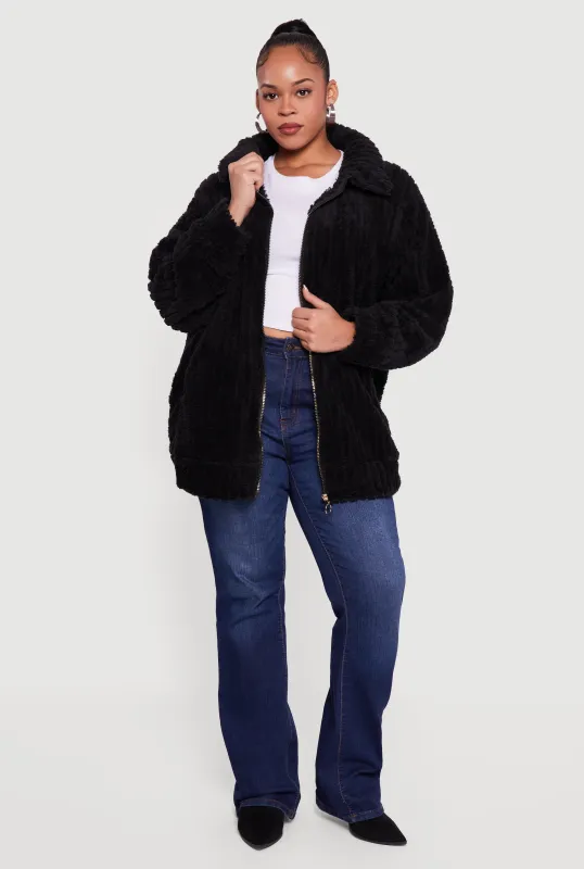 Plus Size Ribbed Sherpa Zip Front Jacket sold by Rainbow