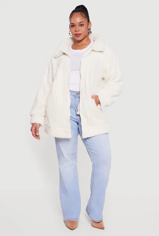 Plus Size Ribbed Sherpa Zip Front Jacket sold by Rainbow