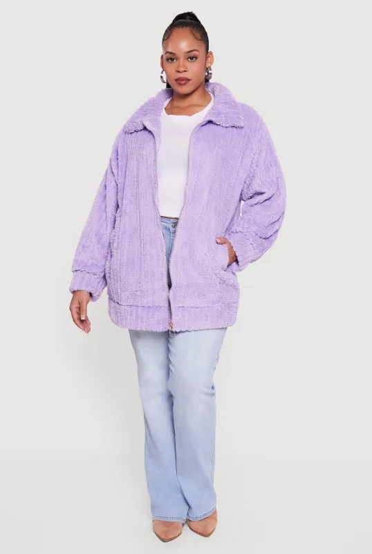 Plus Size Ribbed Sherpa Zip Front Jacket sold by Rainbow