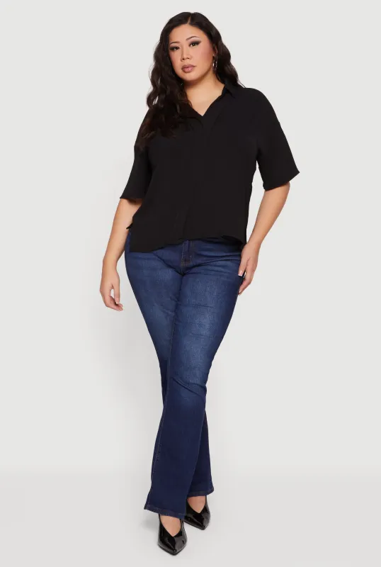 Plus Size Puff Sleeve Collared Blouse sold by Rainbow