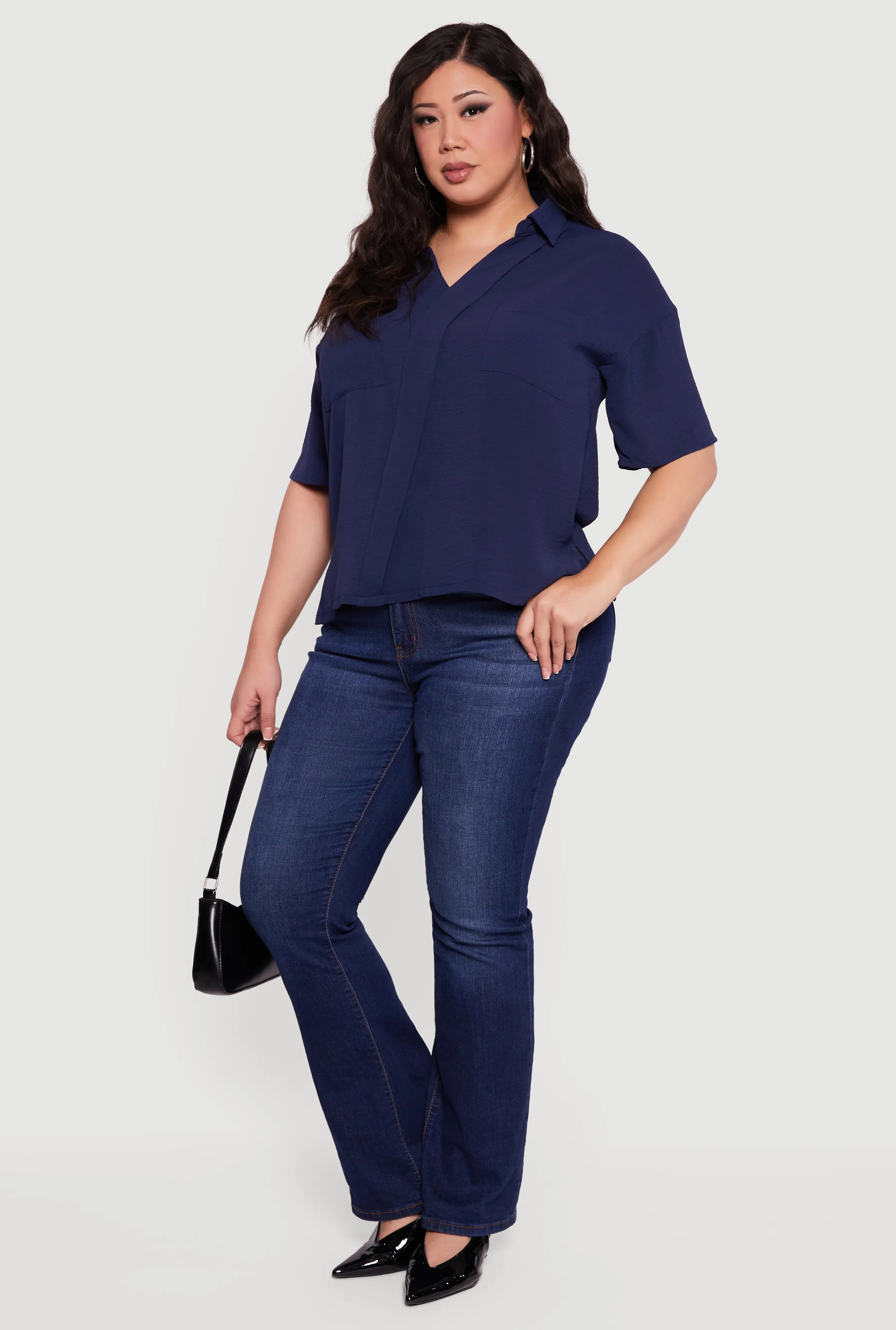 Plus Size Puff Sleeve Collared Blouse sold by Rainbow