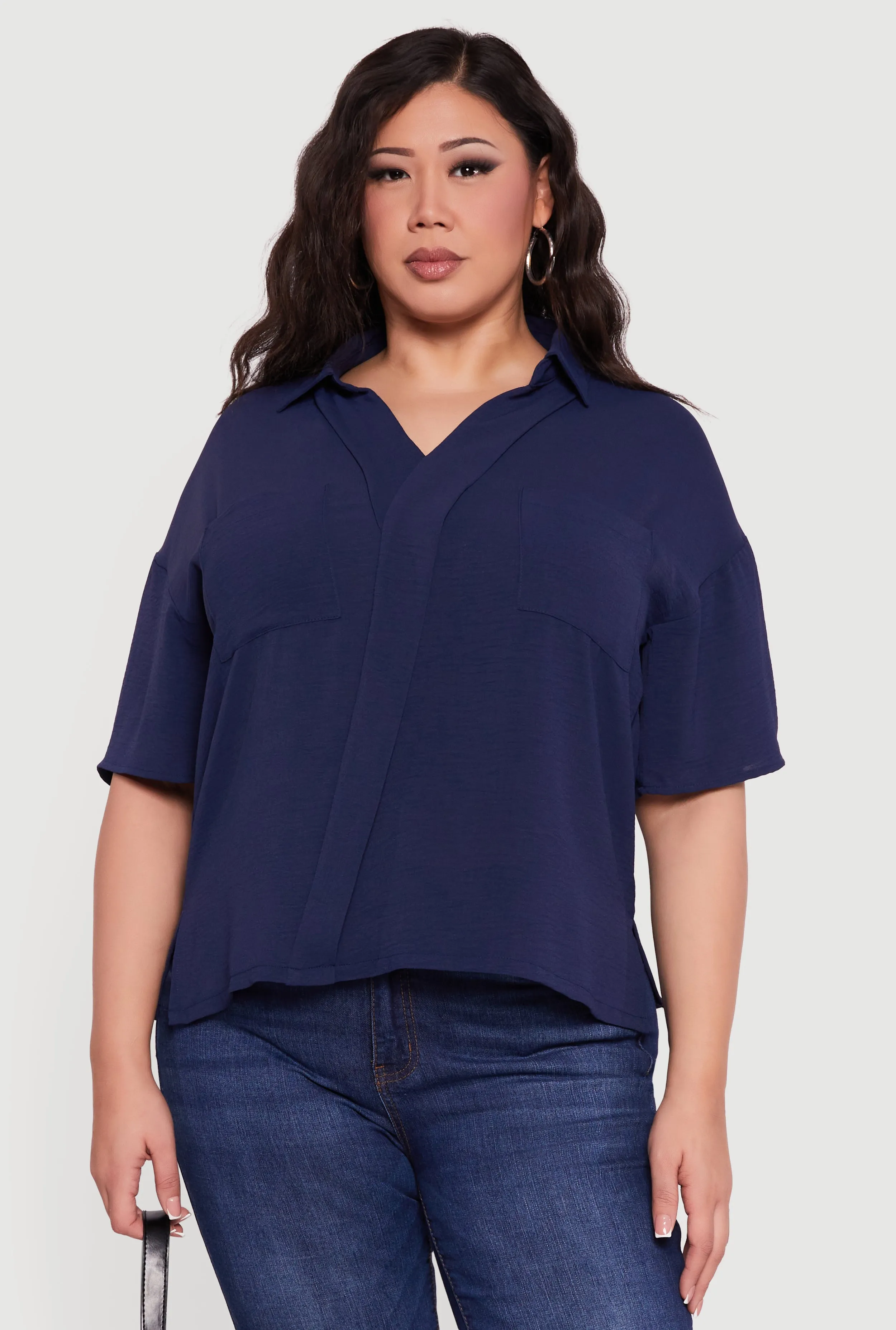 Plus Size Puff Sleeve Collared Blouse sold by Rainbow product image thumbnail 2