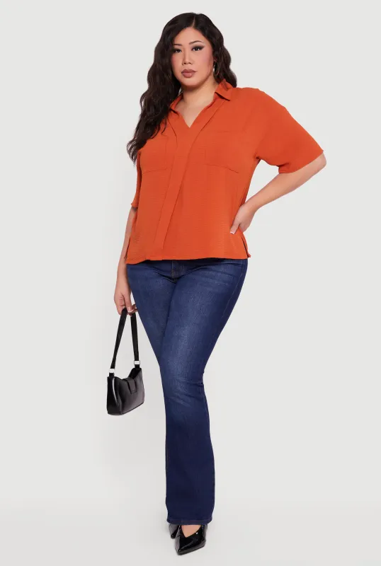 Plus Size Puff Sleeve Collared Blouse sold by Rainbow