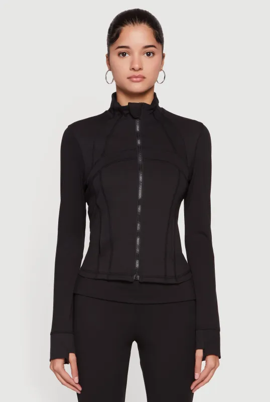 Solid Long Sleeve Mock Neck Zip Front Active Jacket sold by Rainbow