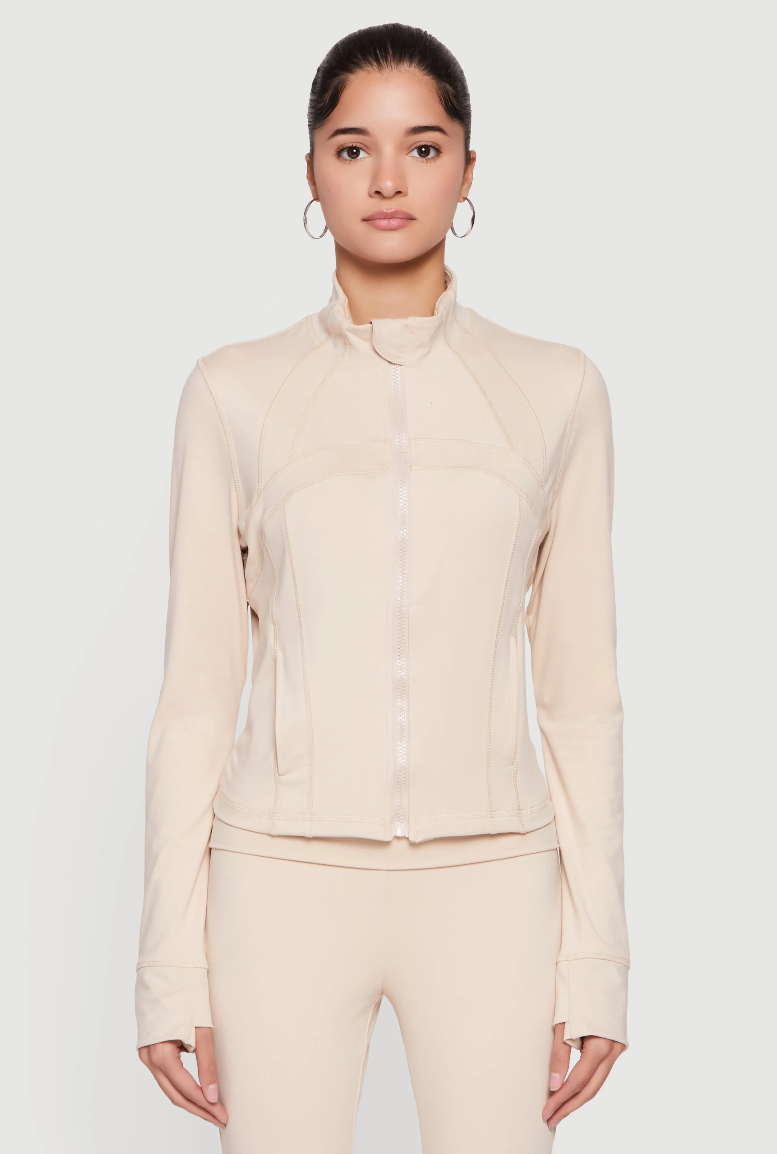 Solid Long Sleeve Mock Neck Zip Front Active Jacket sold by Rainbow product image thumbnail 5