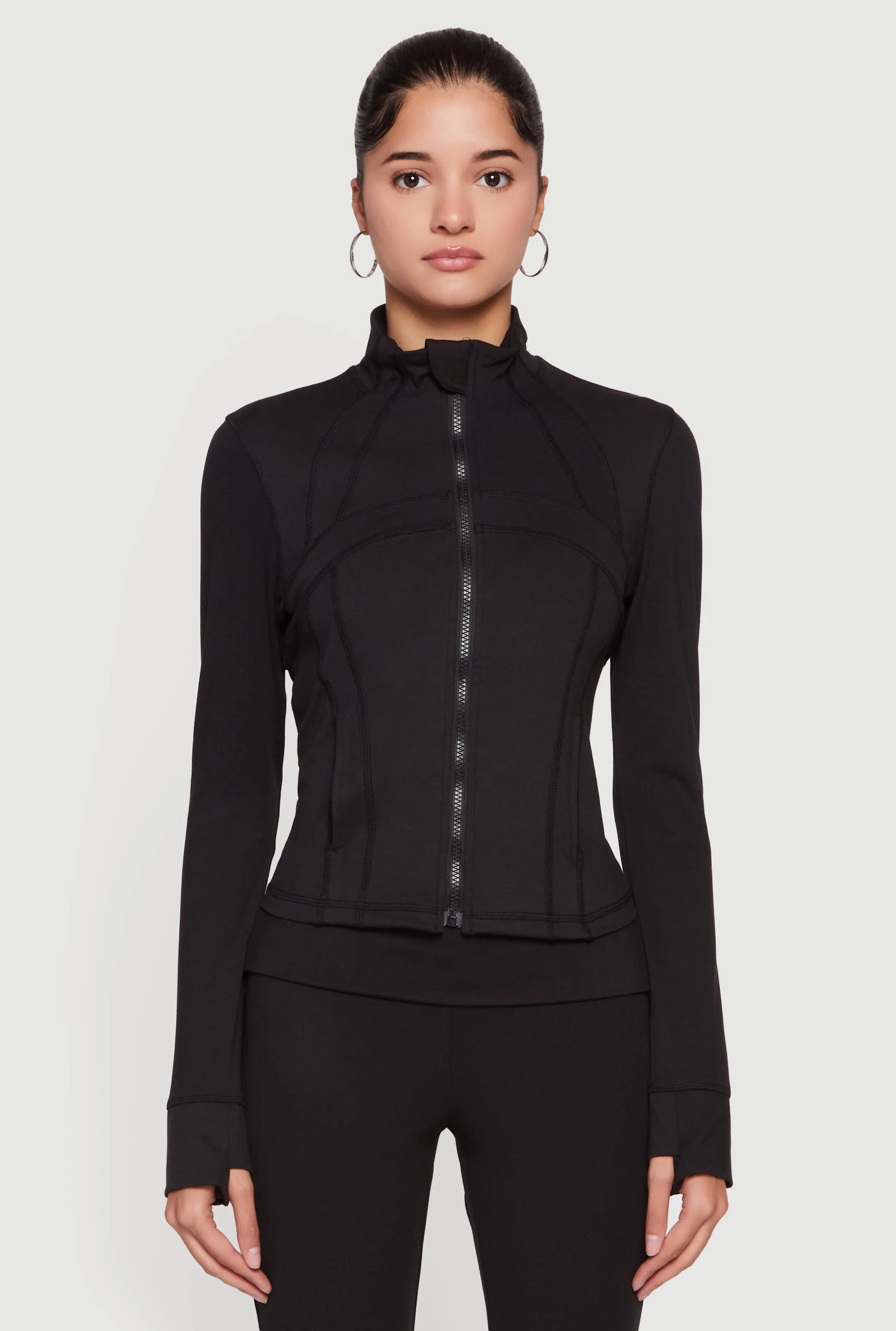 Solid Long Sleeve Mock Neck Zip Front Active Jacket sold by Rainbow