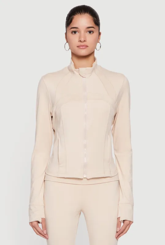 Solid Long Sleeve Mock Neck Zip Front Active Jacket sold by Rainbow