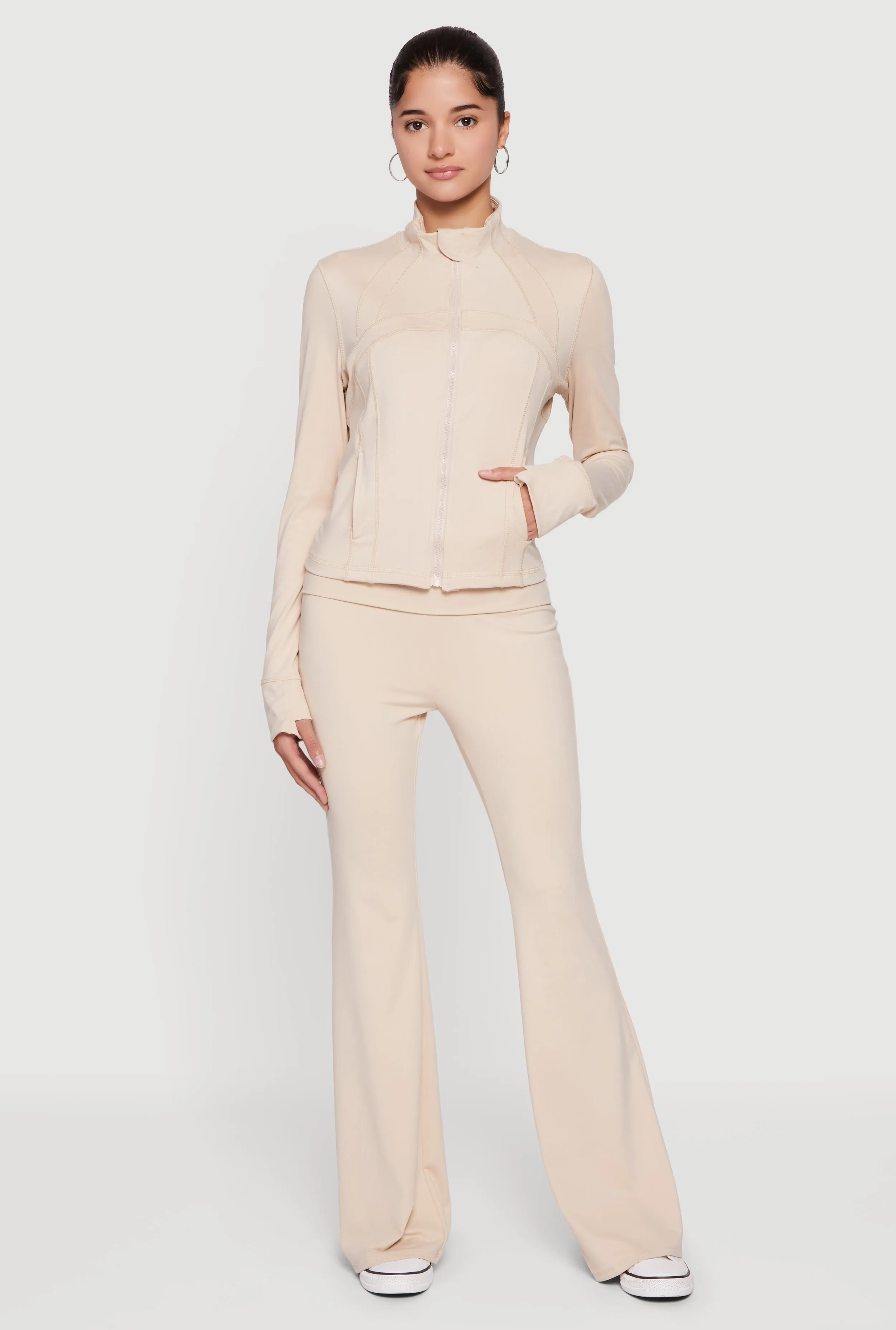 Solid Long Sleeve Mock Neck Zip Front Active Jacket sold by Rainbow product image thumbnail 2