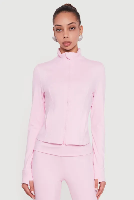 Solid Long Sleeve Mock Neck Zip Front Active Jacket sold by Rainbow