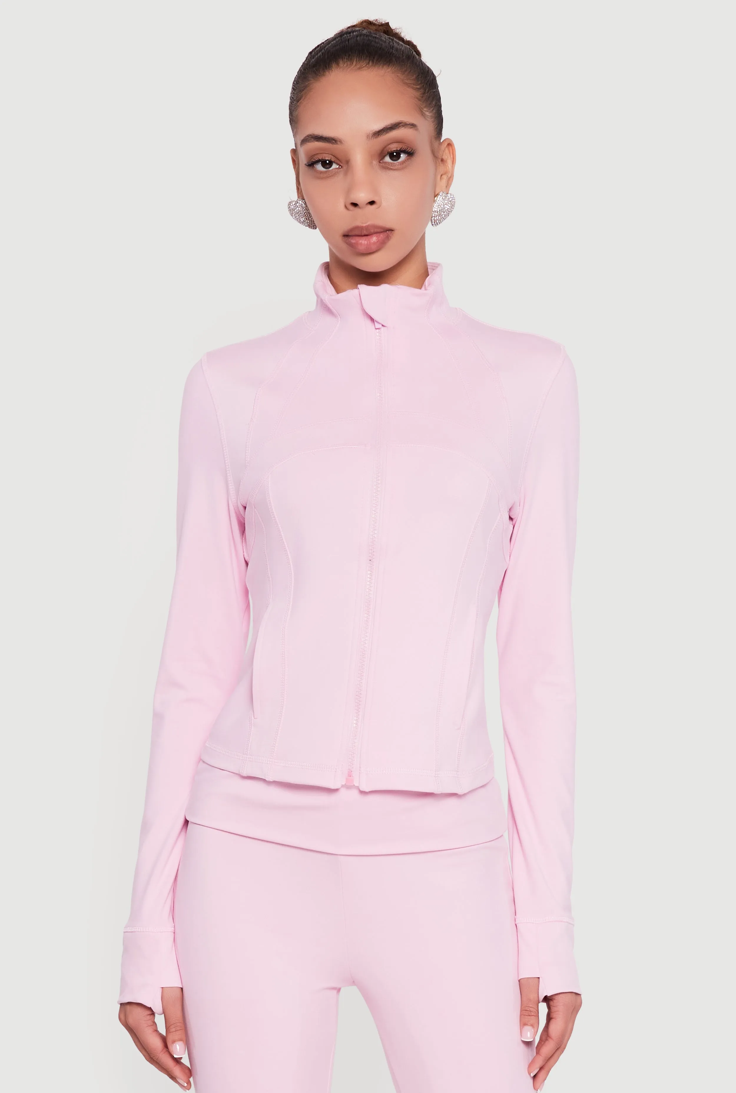 Solid Long Sleeve Mock Neck Zip Front Active Jacket sold by Rainbow