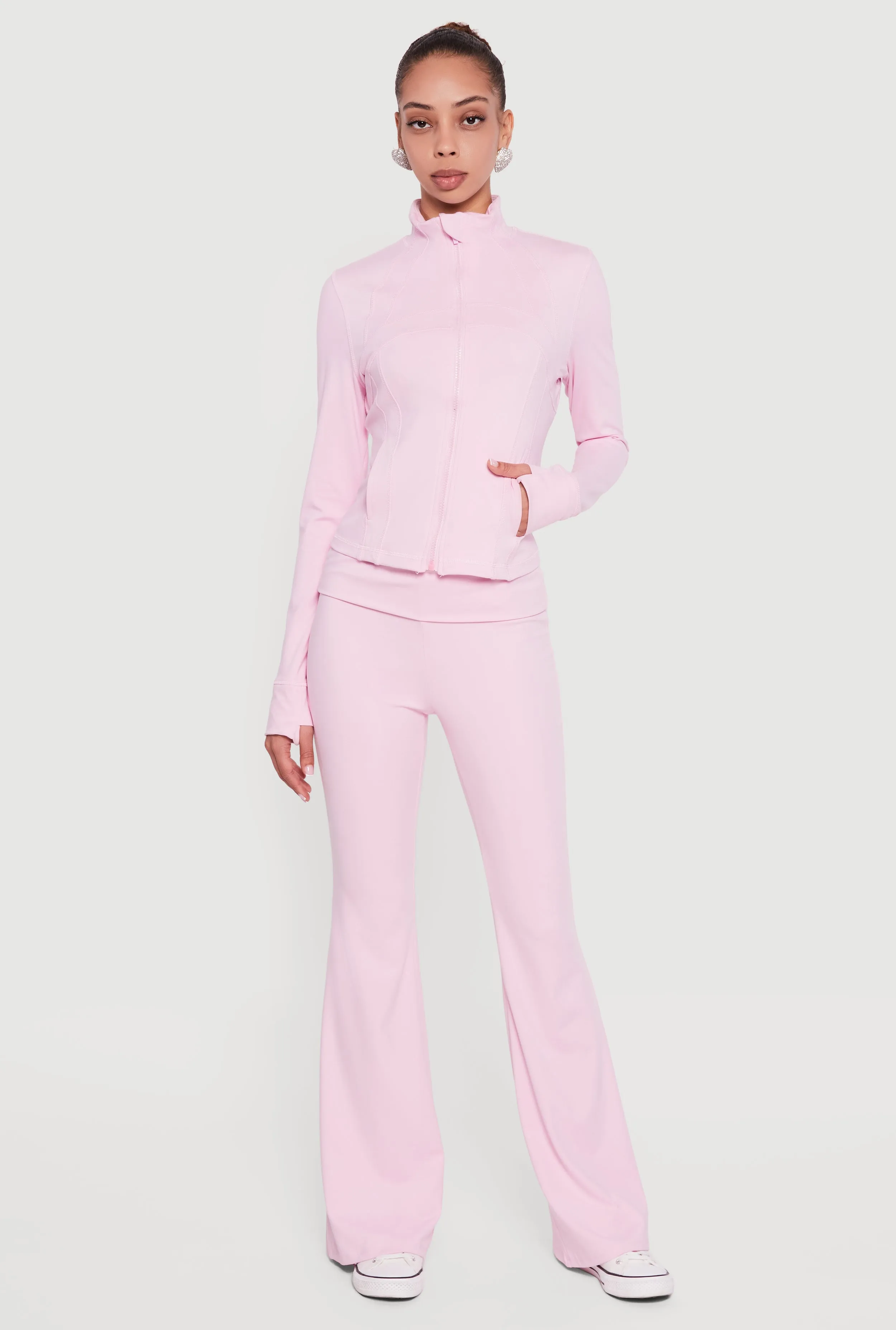 Solid Long Sleeve Mock Neck Zip Front Active Jacket sold by Rainbow product image thumbnail 2