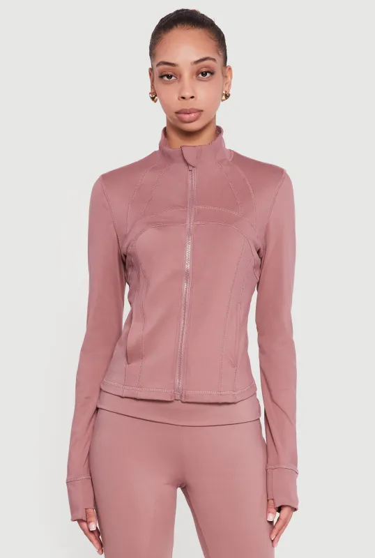 Solid Long Sleeve Mock Neck Zip Front Active Jacket sold by Rainbow