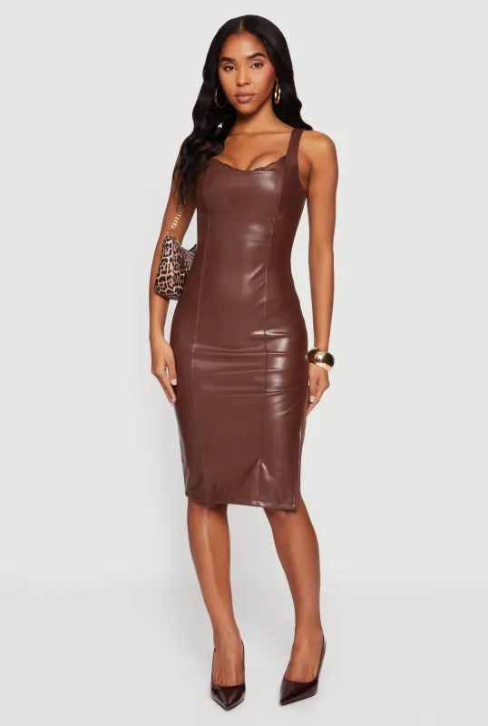 Faux Leather Lace Detail Side Slit Tank Dress sold by Rainbow