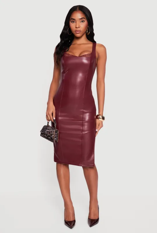 Faux Leather Lace Detail Side Slit Tank Dress made by iris