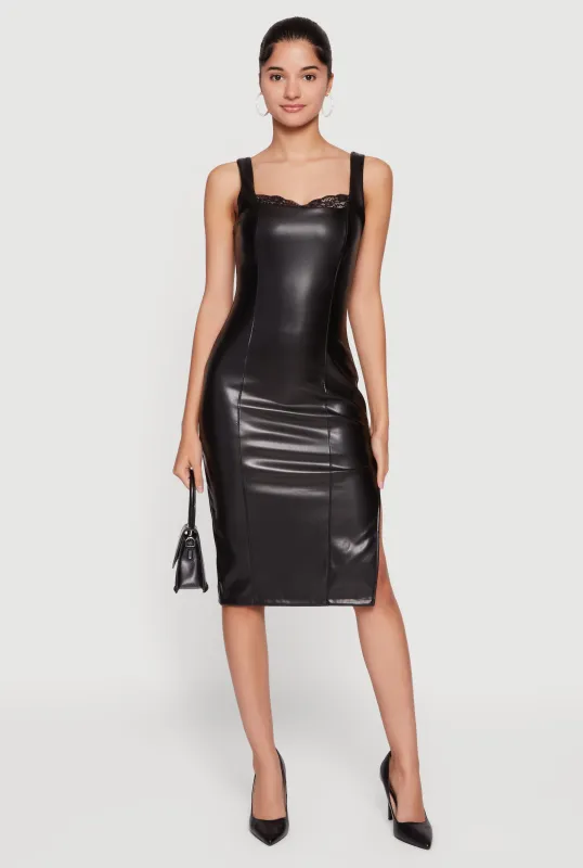 Faux Leather Lace Detail Side Slit Tank Dress sold by Rainbow