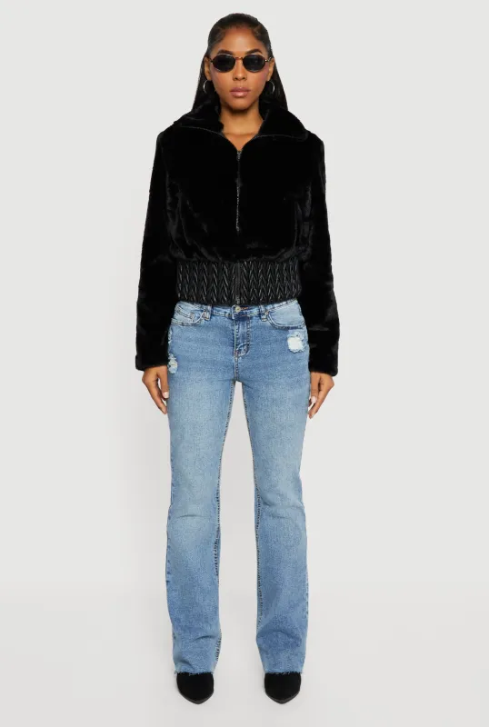 Faux Leather Chevron Trim Zip Front Faux Fur Jacket sold by Rainbow