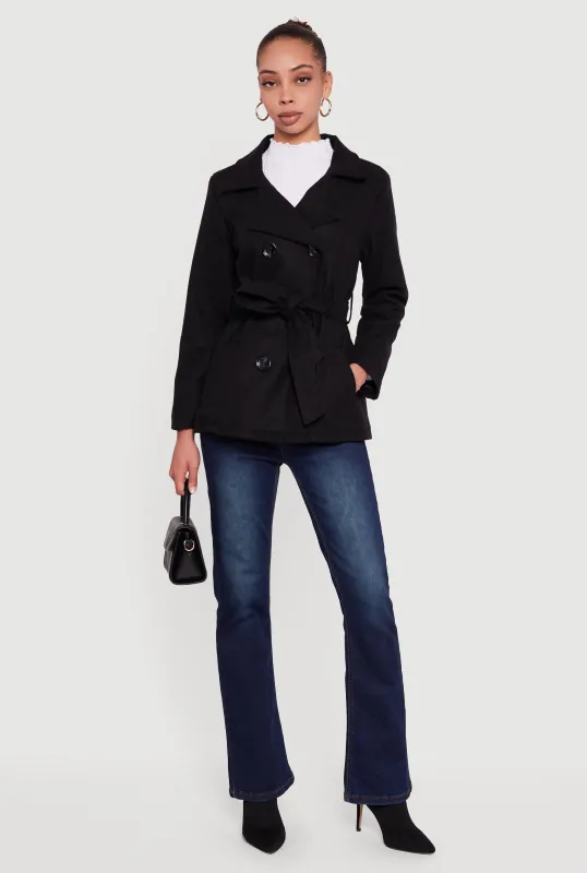Wool Button Front Peacoat with Tie Waist Belt sold by Rainbow