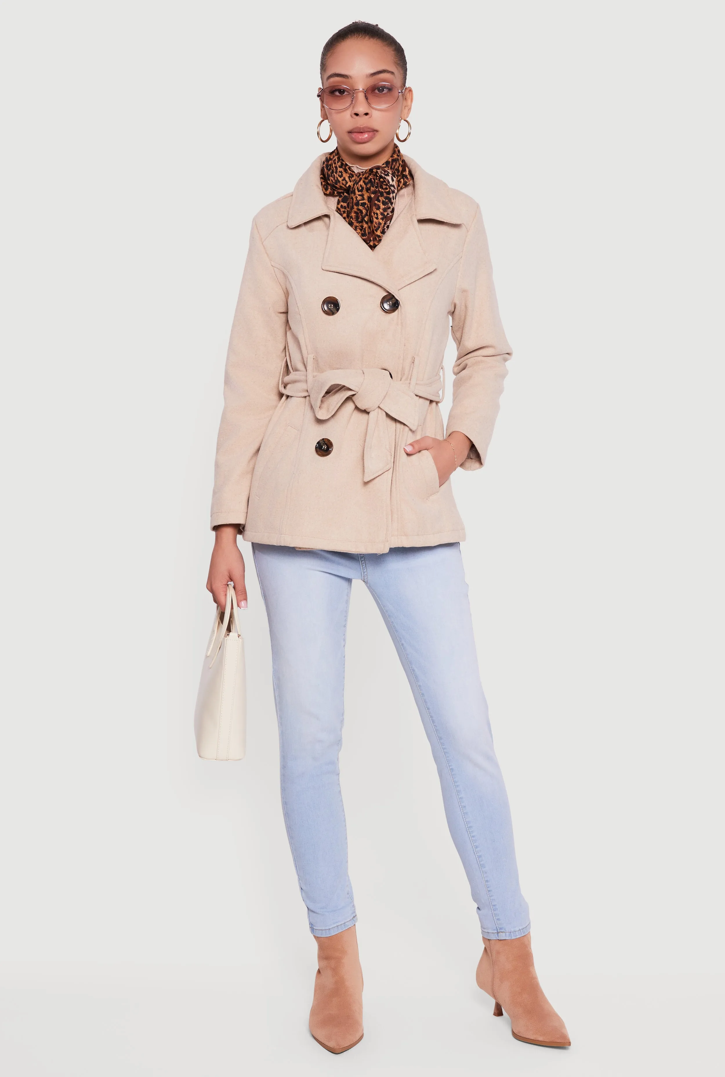 Wool Button Front Peacoat with Tie Waist Belt sold by Rainbow product image thumbnail 2